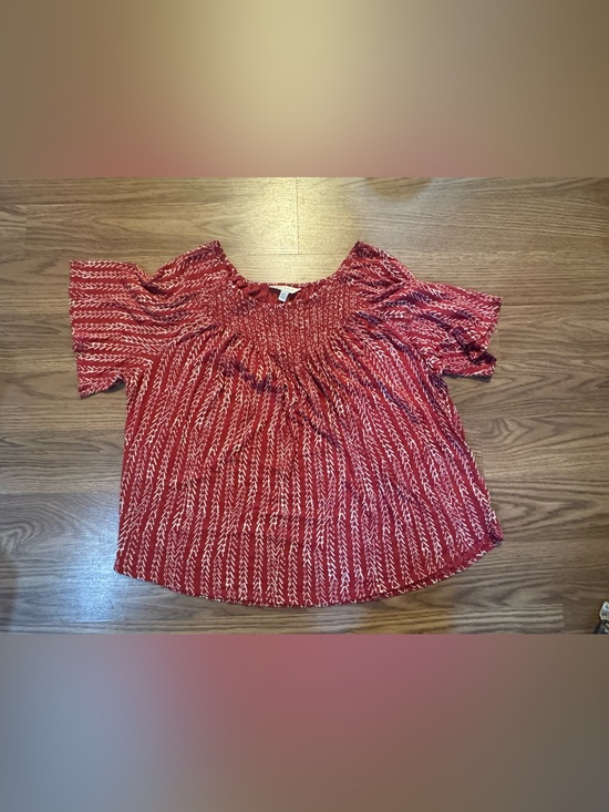 Lucky Brand Tops - Lucky Brand Red Patterned Smocked Short-Sleeve Blouse